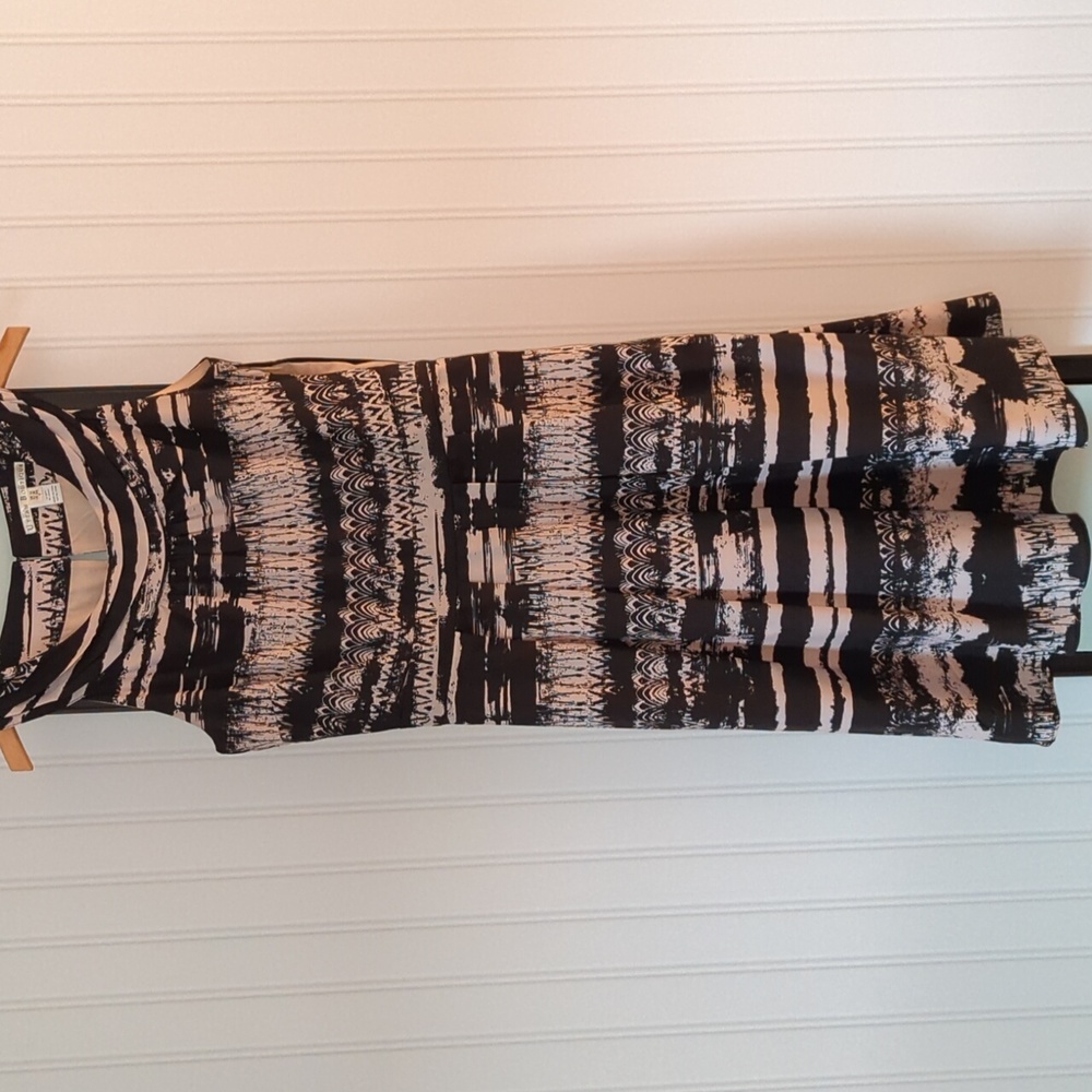 Beige and black cowl neck dress